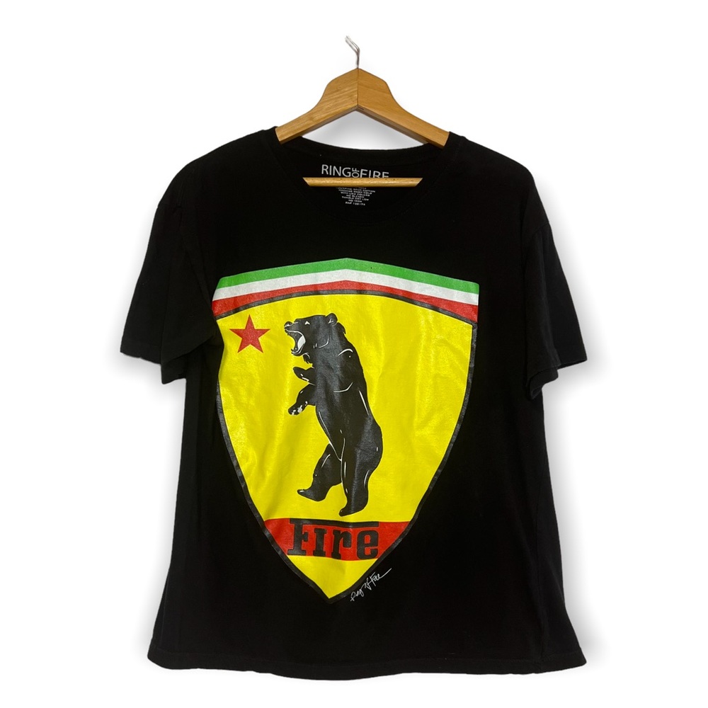 Ring of Fire Bear Star Flag Graphic T Shirt SZ L